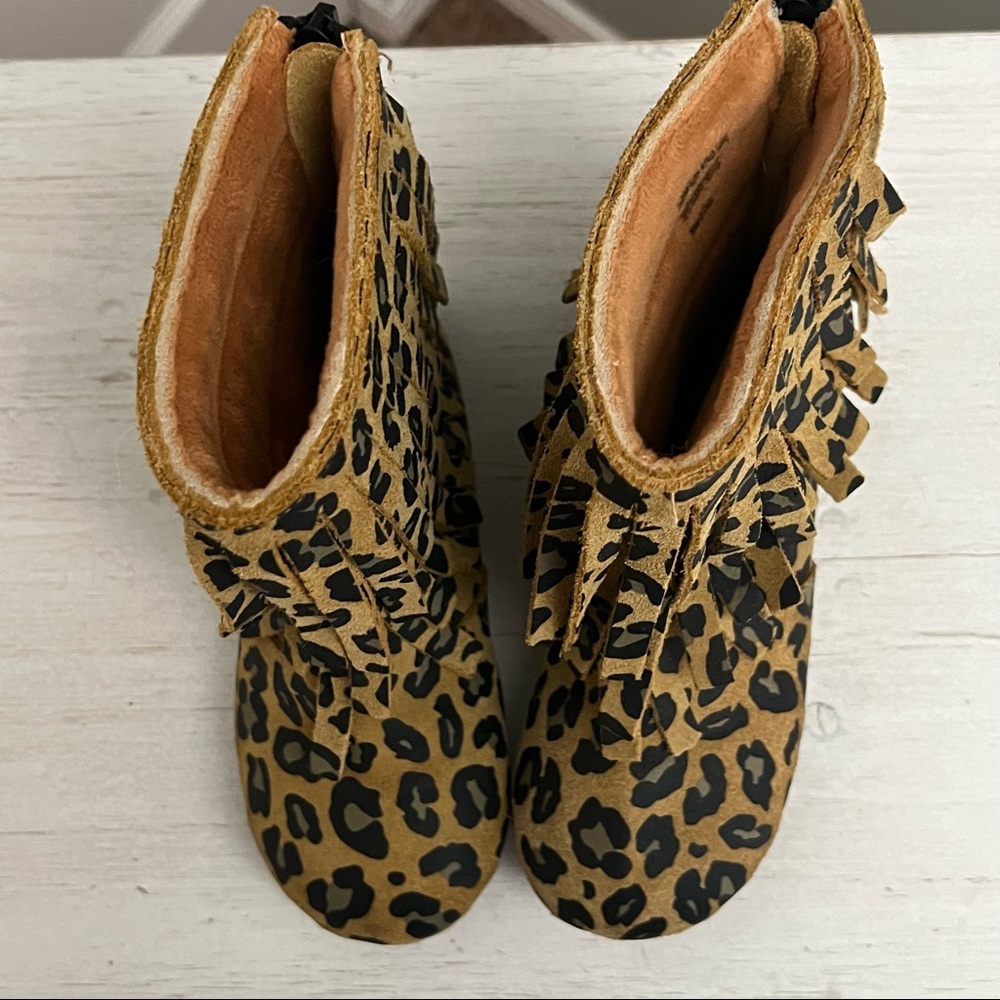 Monkey Feet Leather Fringe Minky Lined Mocassin Bootie Toddler 9-10 - Picture 4 of 16